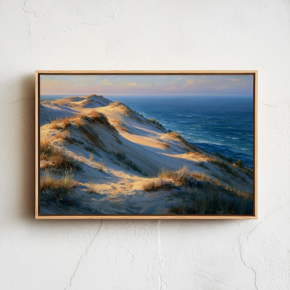 Sunlit Coastal Sand Dunes By The Sea Golden Hour Landscape Poster