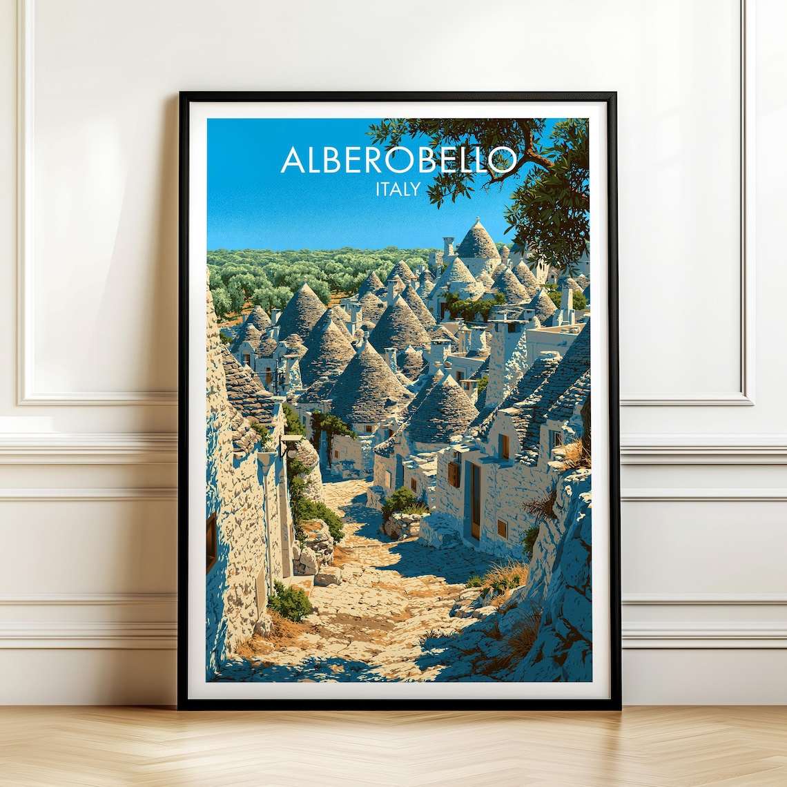 Alberobello Italy Trulli Houses Cone Roofs Vintage Travel Poster