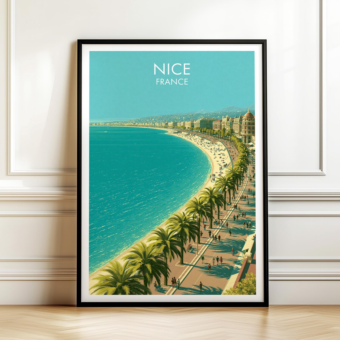 Nice France Promenade des Anglais Palm Beach Riviera Vintage Travel Poster