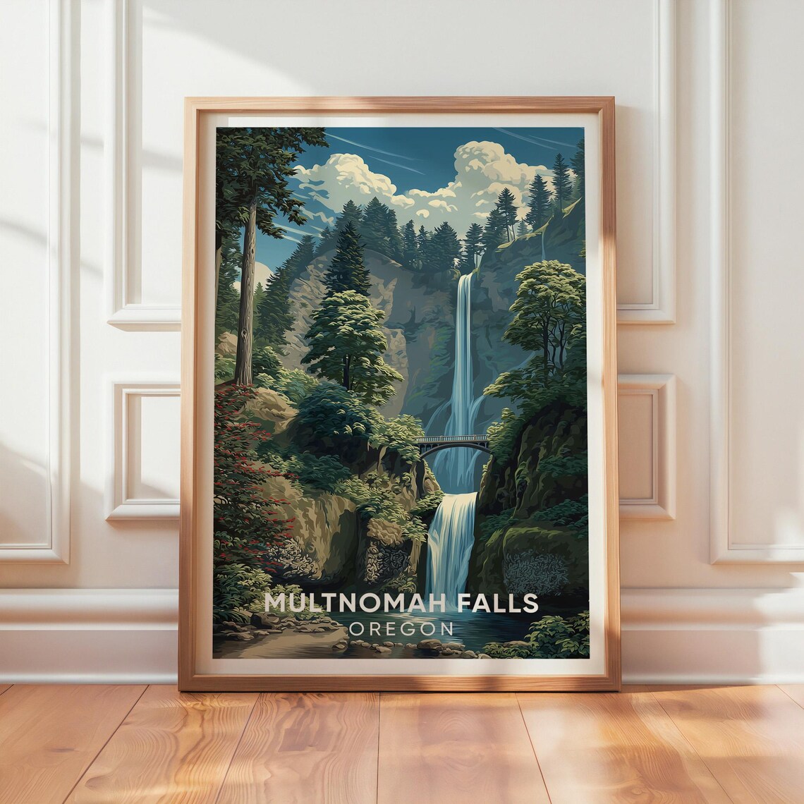 Multnomah Falls Oregon Vintage Travel Poster