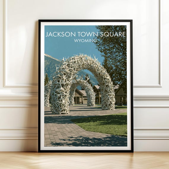 Jackson Town Square Wyoming Poster Usa Travel Wall Art American Cityscape Print Gift