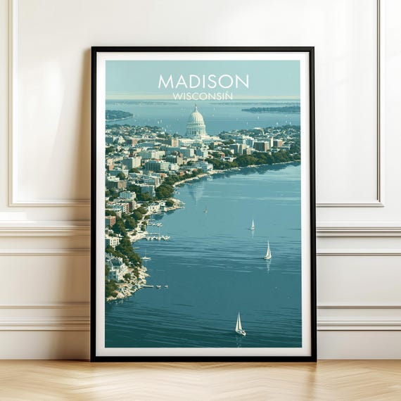 Madison Wisconsin Poster Vintage Usa Cityscape Travel Wall Art American Landmark Print Americana Decor