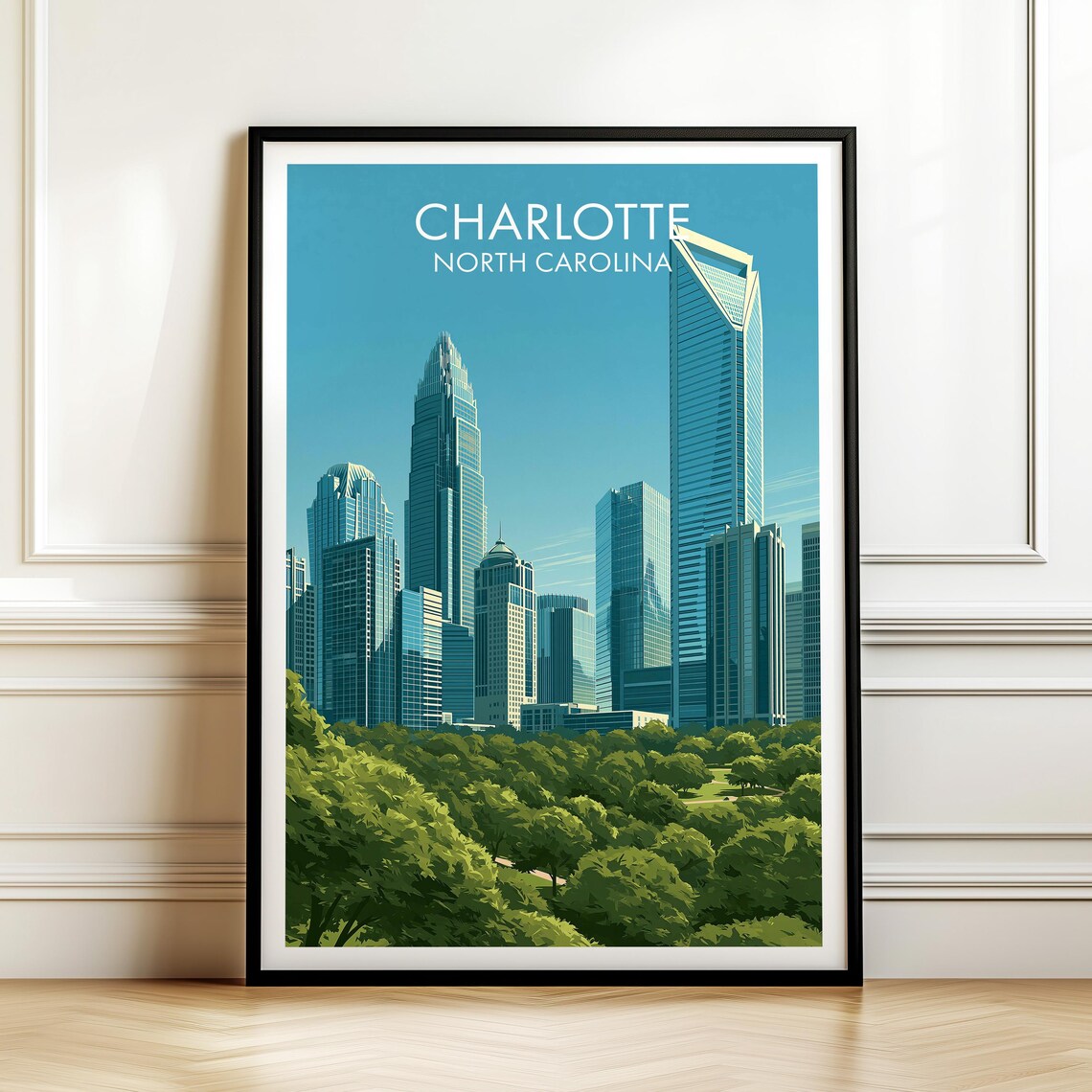 Charlotte North Carolina Vintage Cityscape Poster