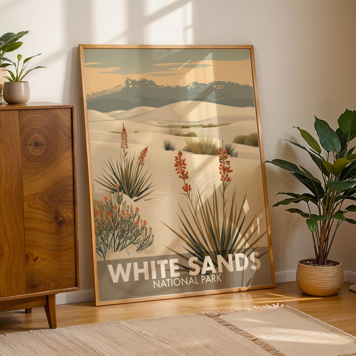 White Sands New Mexico Dunes Retro National Park Travel Poster