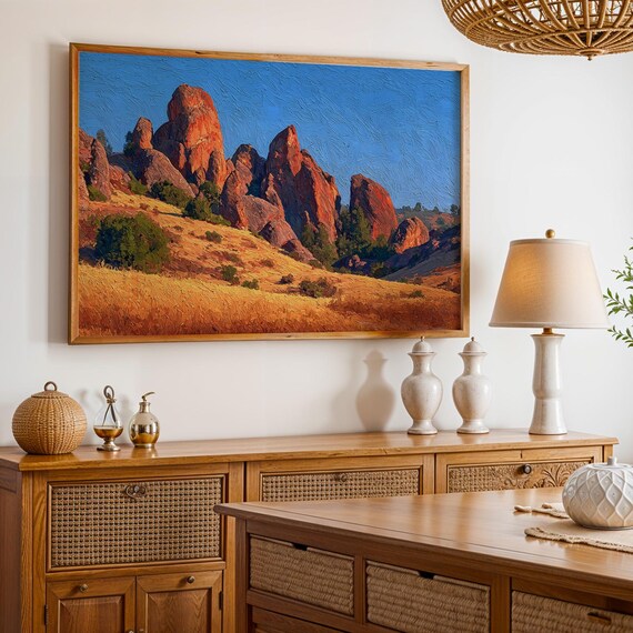 Pinnacles National Park Red Rock Spires Sunset Oil Painting Poster