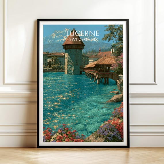 Lucerne Switzerland Travel Poster Vintage Europe Cityscape Wall Art Print For Home Decor