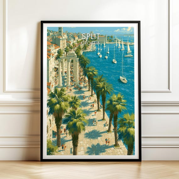 Split Croatia Travel Poster Vintage Europe Cityscape Wall Art Print For Home Decor