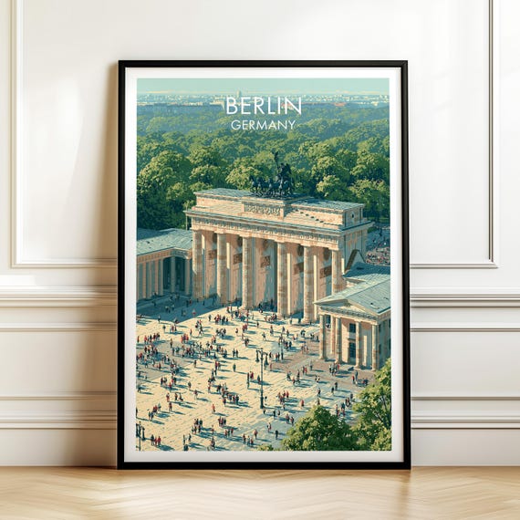 Brandenburg Gate Berlin Travel Poster Vintage Europe Cityscape Wall Art Print