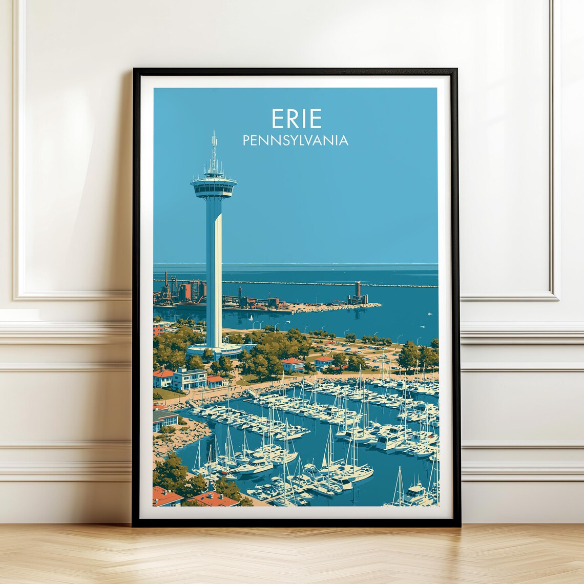 Erie Pennsylvania Vintage Cityscape Travel Poster