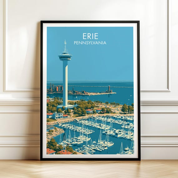 Erie Pennsylvania Vintage Cityscape Travel Poster