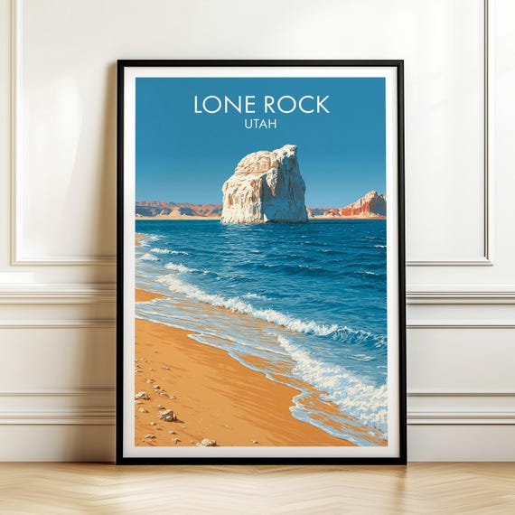 Lone Rock Utah Poster Usa Travel Wall Art American Landmark Print Gift