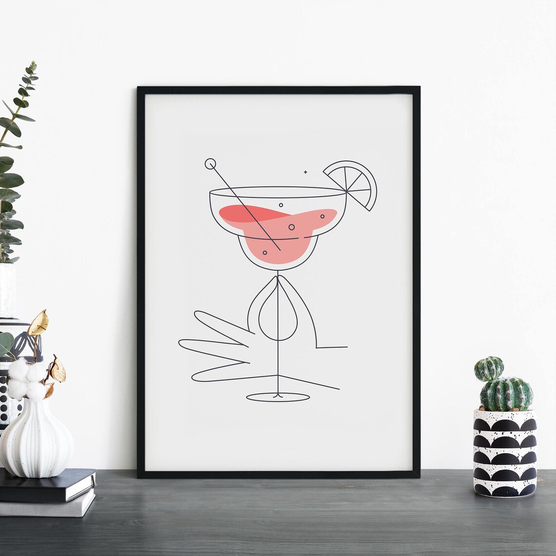Margarita Cocktail on a Shoe Minimalist Fun Bar Line Art Poster