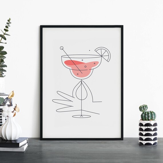 Margarita Cocktail on a Shoe Minimalist Fun Bar Line Art Poster
