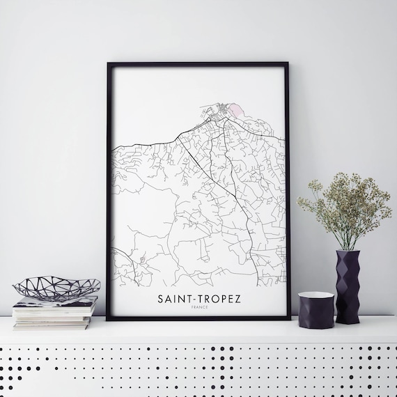 Saint-Tropez France Minimalist Black Line City Map Art Print