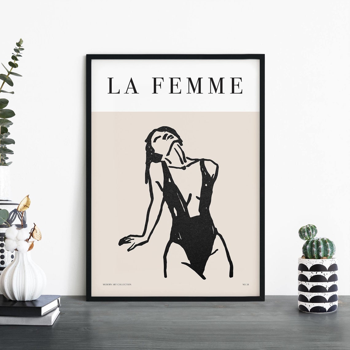 La Femme Dark Bodysuit Figure Brushstroke Modern Art No38 Print