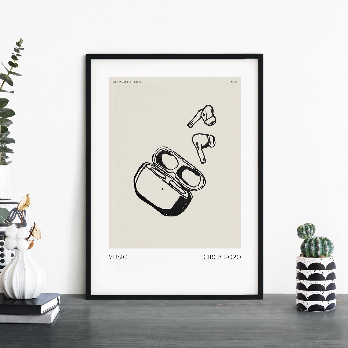 Wireless Earbuds Music Line Art Modern Tech Minimalist Print