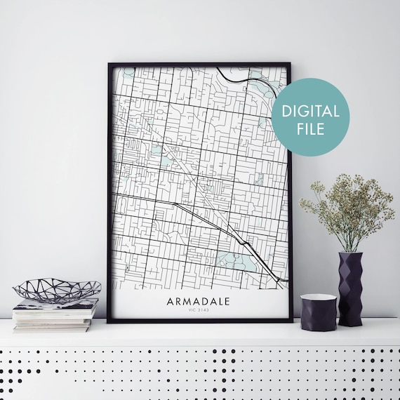 Armadale Melbourne Minimalist Street Map VIC 3143 Digital Wall Art