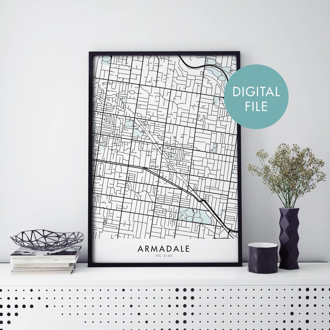 Armadale Melbourne Minimalist Street Map VIC 3143 Digital Wall Art