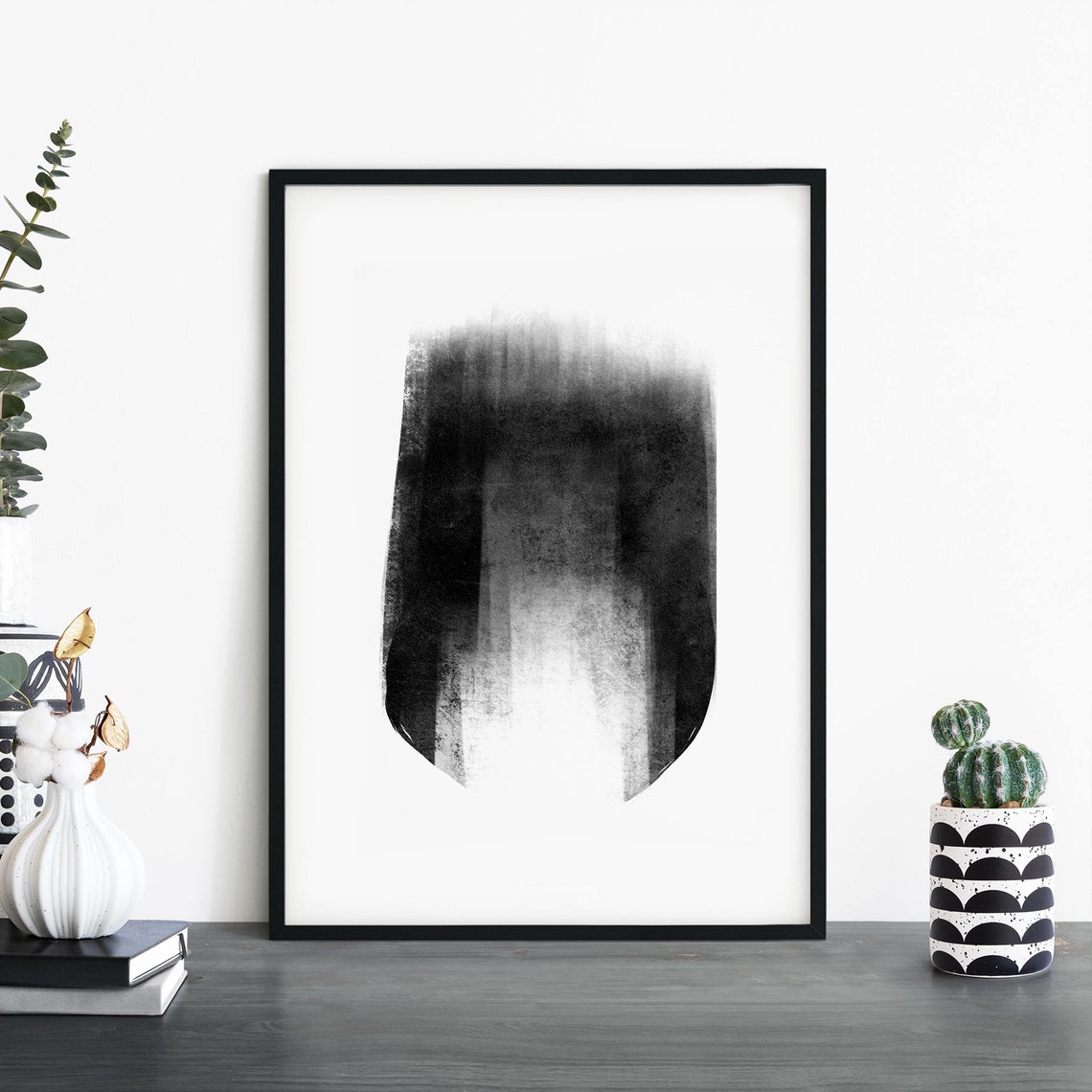 Smudged Black Ink Column Fading Abstract Minimalist Modern Poster