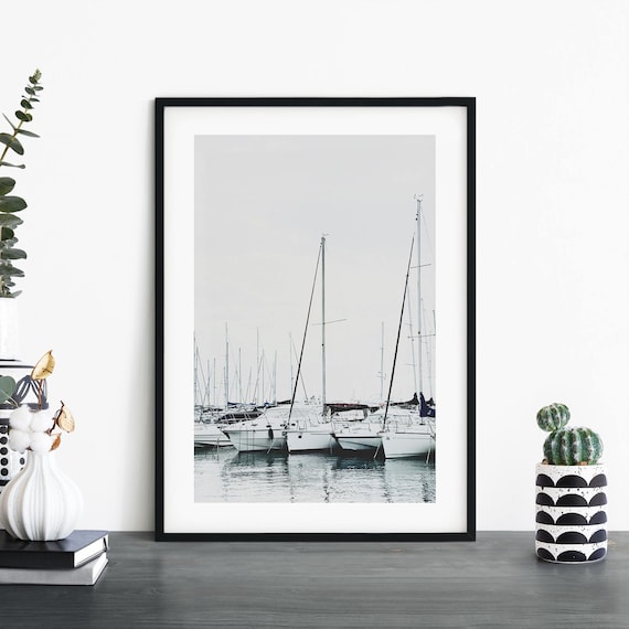 Misty Morning Sailboats In Harbor Minimalist Coastal Photo Poster