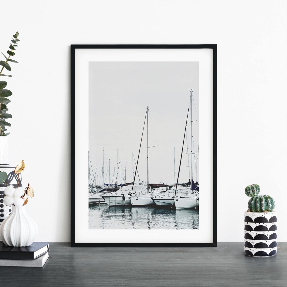 Misty Morning Sailboats In Harbor Minimalist Coastal Photo Poster