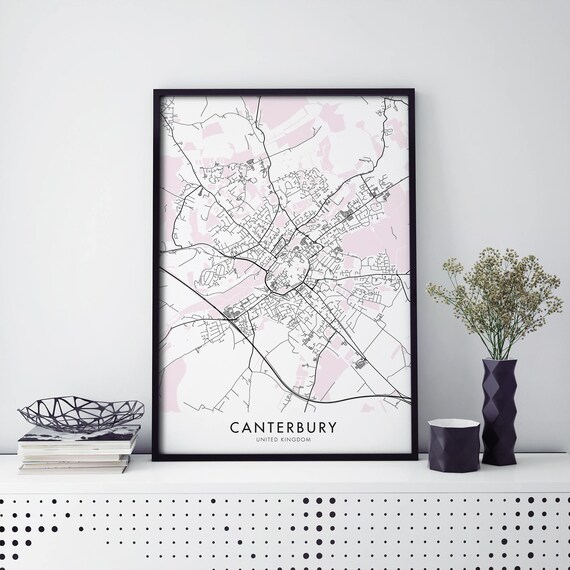 Canterbury United Kingdom City Map Blush Pink Line Art Poster