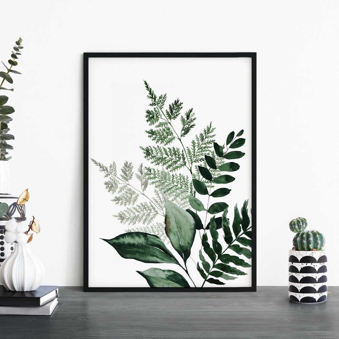 Botanical Dream No2 Watercolor Green Fern Leaves Foliage Decor Poster