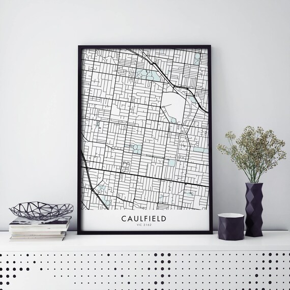 Caulfield Victoria Detailed Black Street Map Line Art Gift Travel Poster