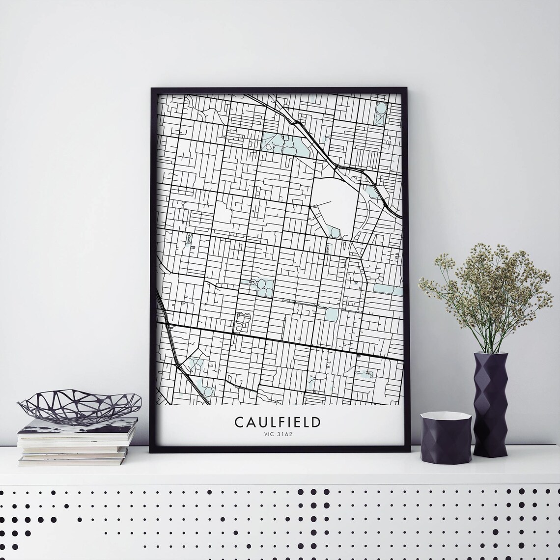 Caulfield Victoria Detailed Black Street Map Line Art Gift Travel Poster