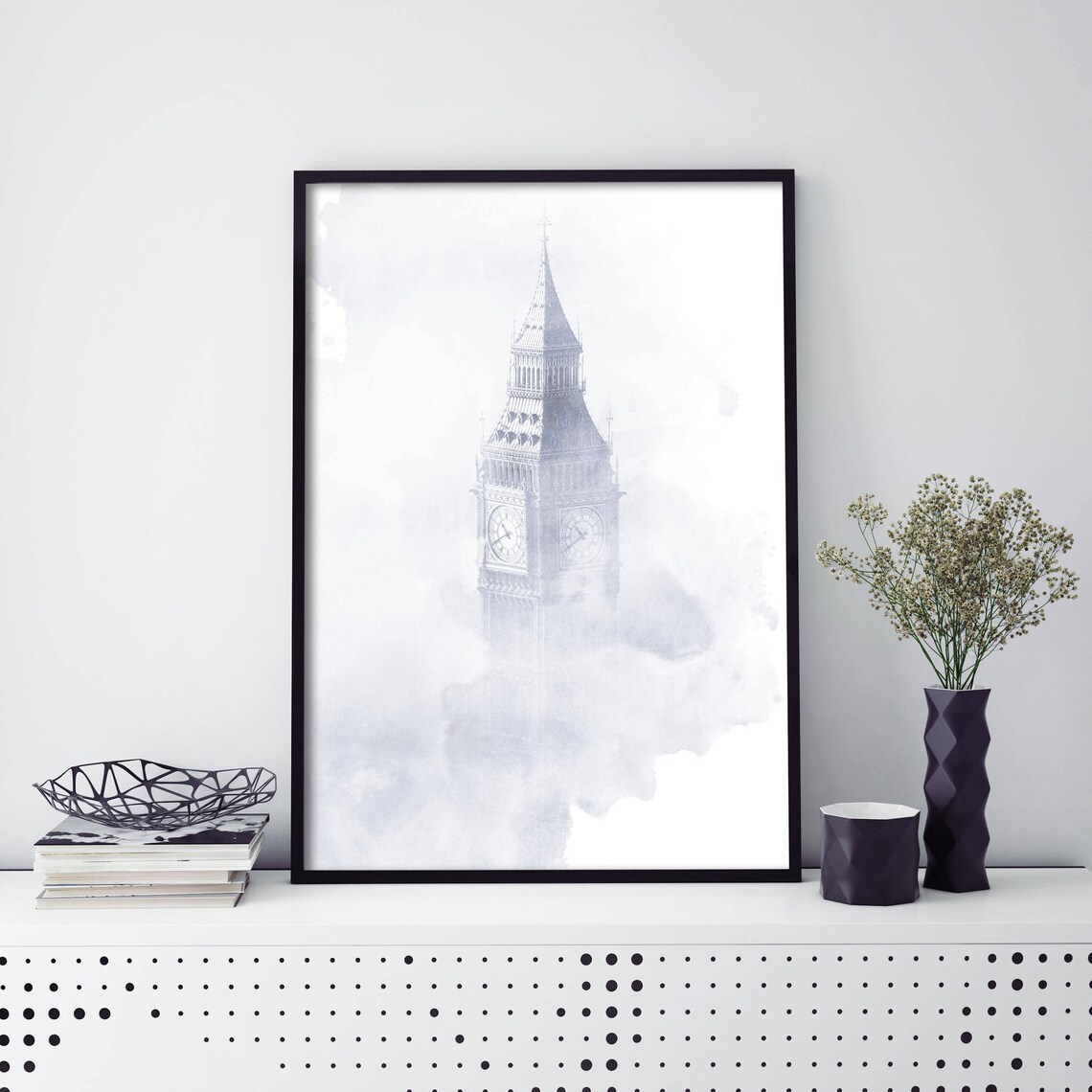 Big Ben London In Soft Mist Dreamy Watercolor Landmark Travel Poster