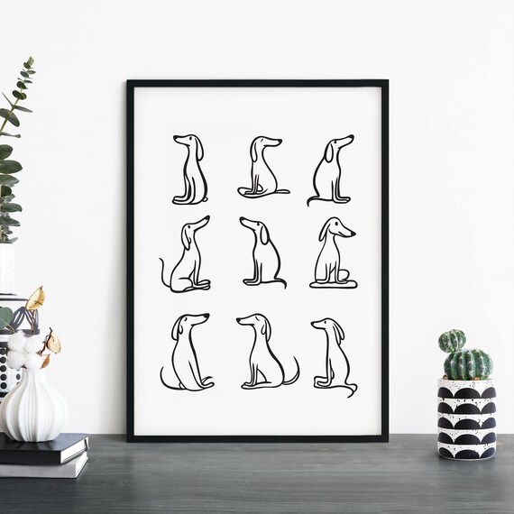 Nine Dachshund Doodles Minimal Line Art Dog Lover Wall Poster