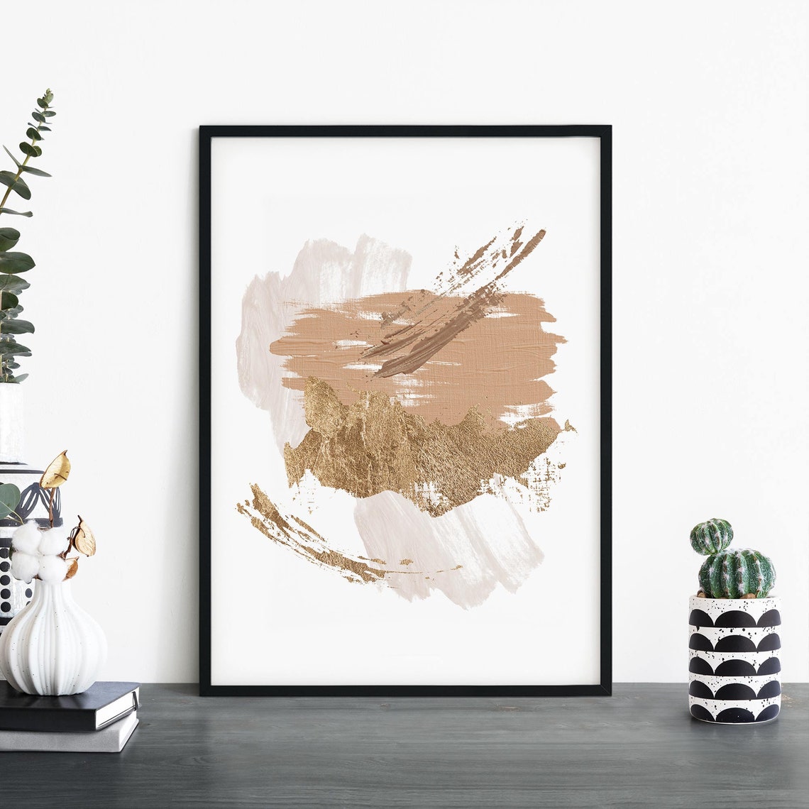 Gold and Beige Abstract Brushstroke Decorative Modern Wall Art