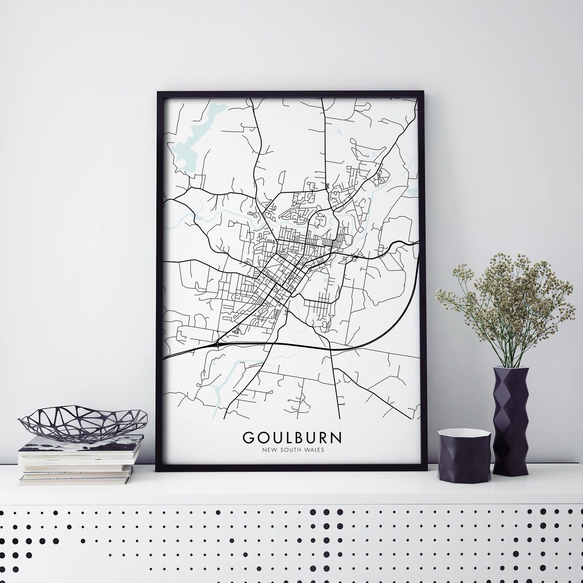 Goulburn New South Wales City Map Poster Minimal Black Line Art