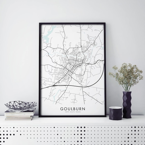 Goulburn New South Wales City Map Poster Minimal Black Line Art