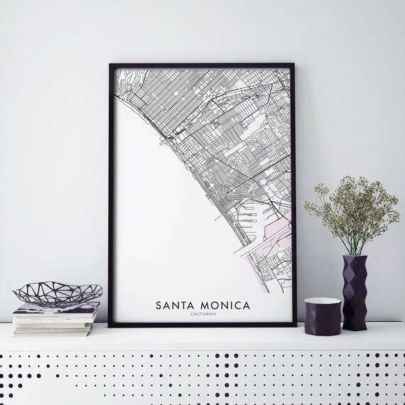 Santa Monica California Minimalist Beach City Map Street Wall Poster