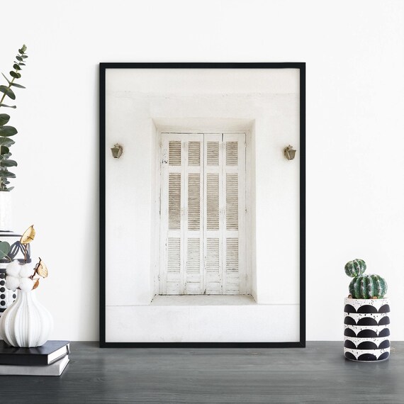 White Wooden Shutters Window Bright Minimalist Photography Poster