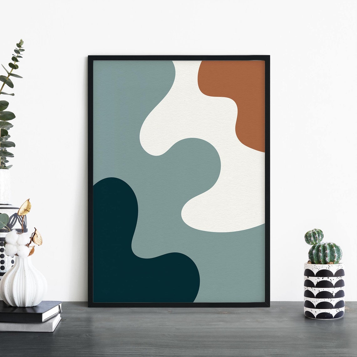 Organic Hues No 11 Wavy Sage And Terracotta Abstract Art Poster