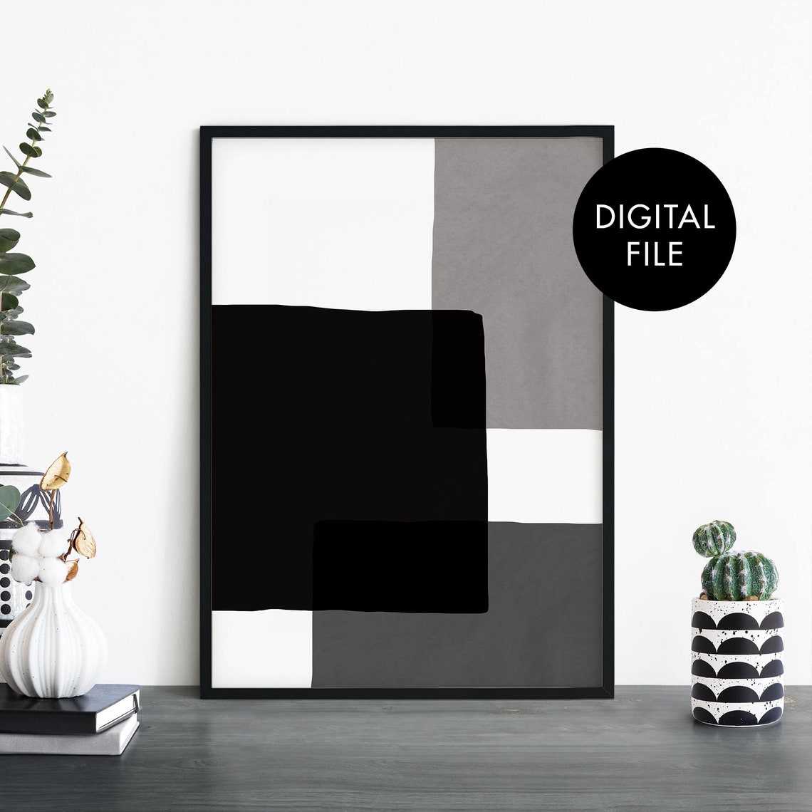 Shades Of Grey Abstract Blocks Monochrome Modern Decor Poster