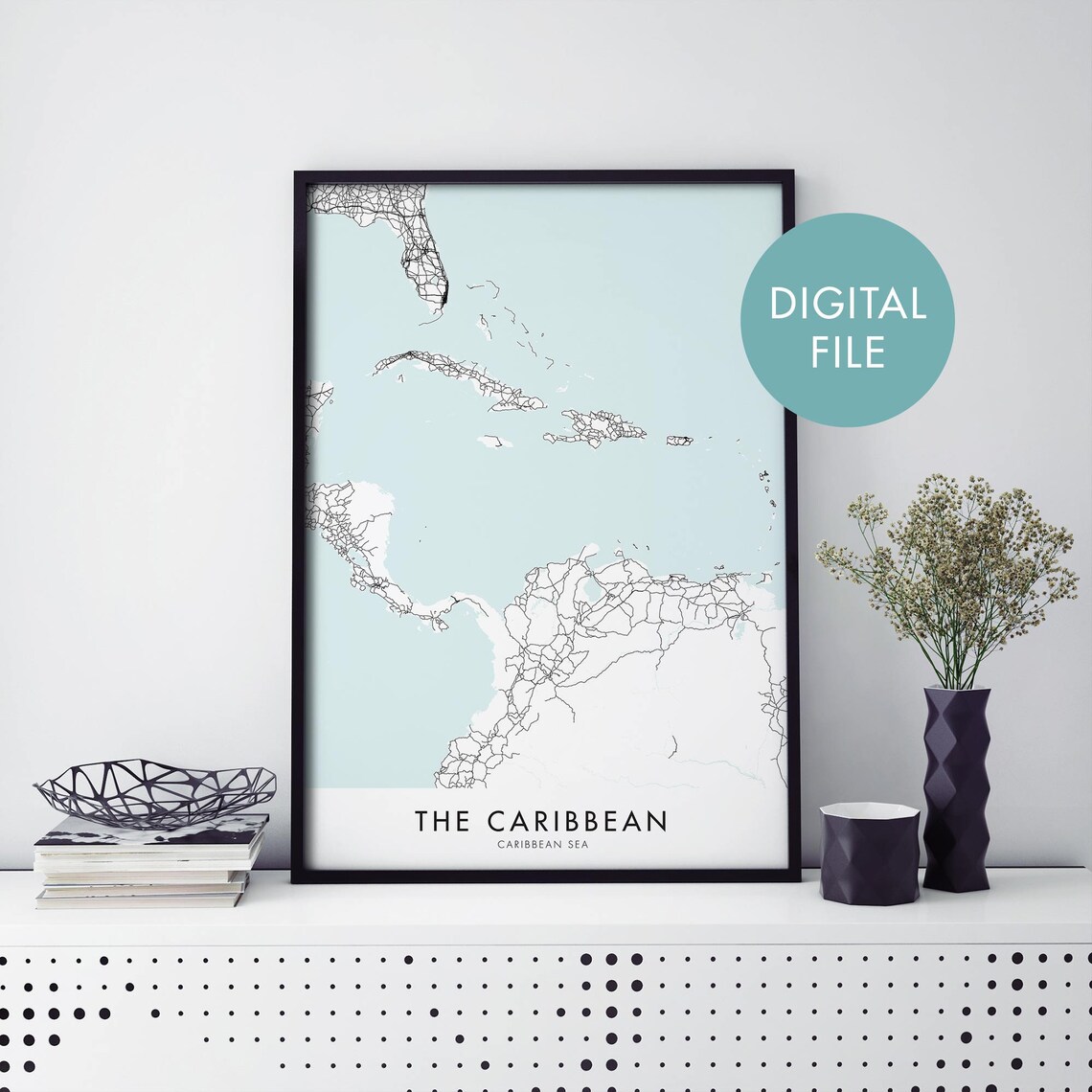The Caribbean Sea Minimalist Map Island Archipelago Art Poster