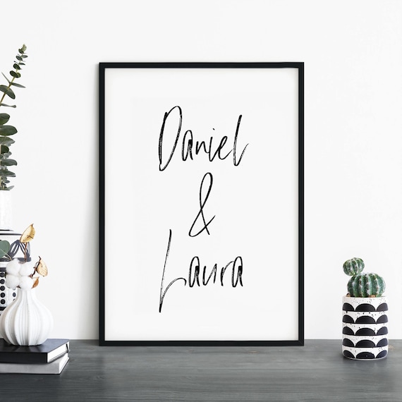 Daniel and Laura Personalized Couples Names Script Art Poster