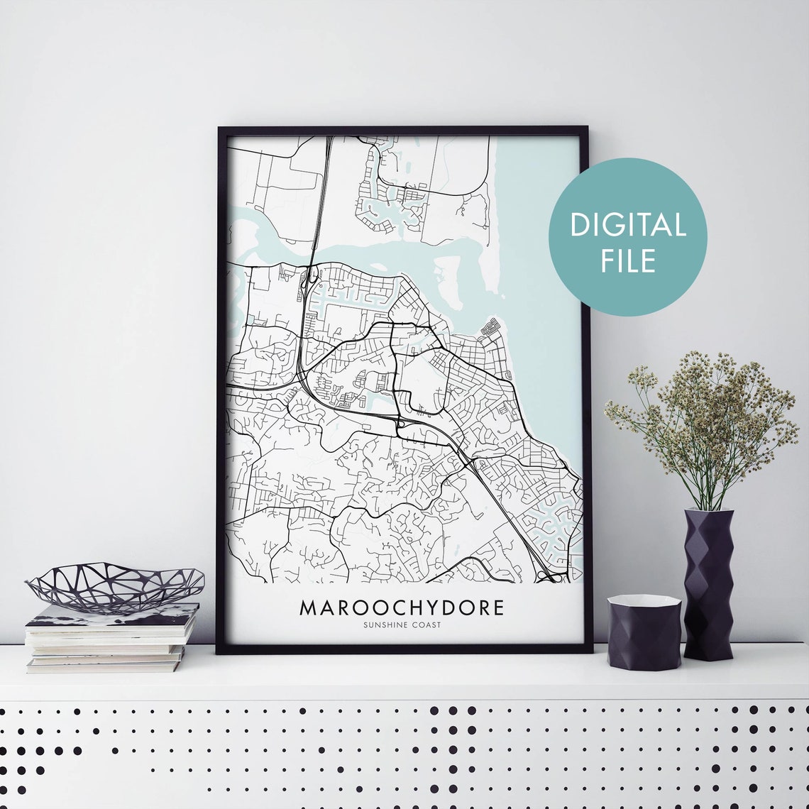Minimal Maroochydore Sunshine Coast Queensland City Map Wall Art