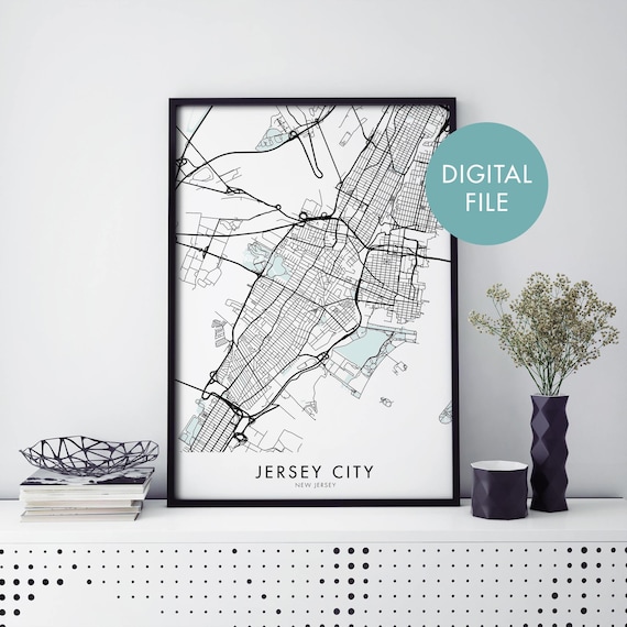 Jersey City New Jersey Minimalist Street Map Black and White Poster