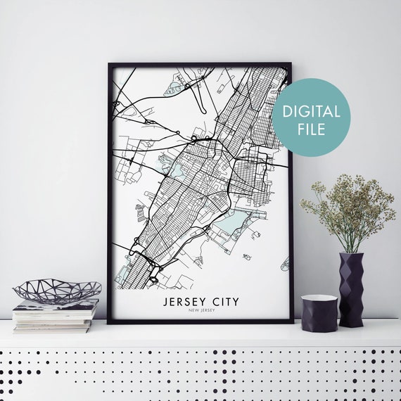 Jersey City New Map Print Wall Art At Home File