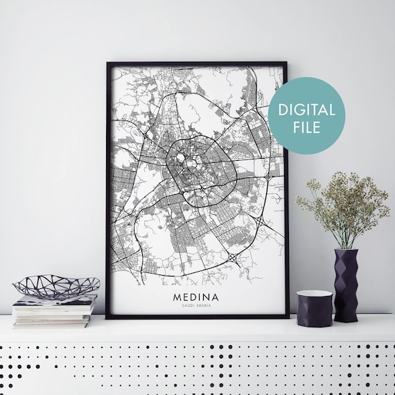 Minimalist Black and White Medina Saudi Arabia City Map Poster