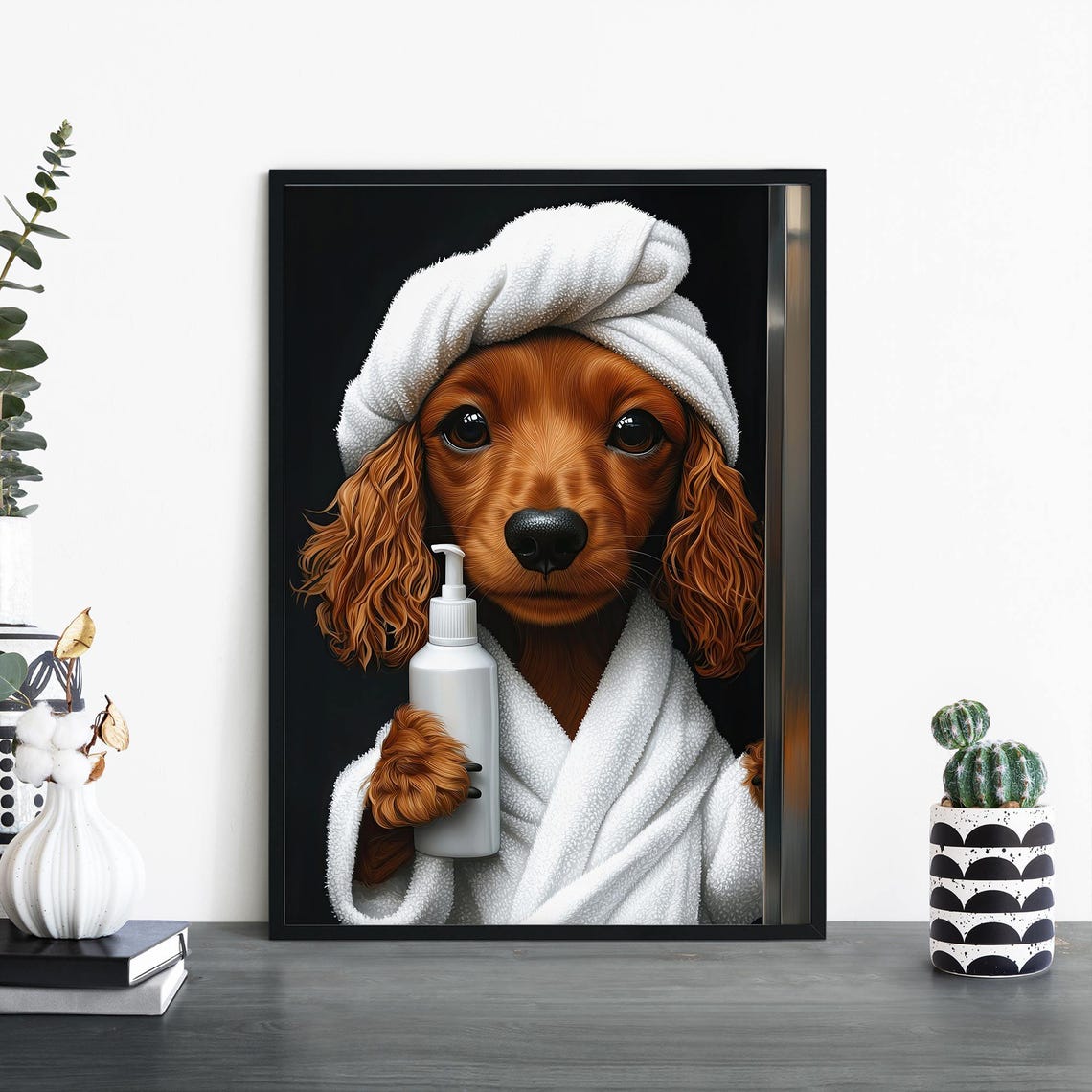 Funny Cavalier Spaniel Spa Day Bathrobe Towel Wrap Dog Portrait Poster