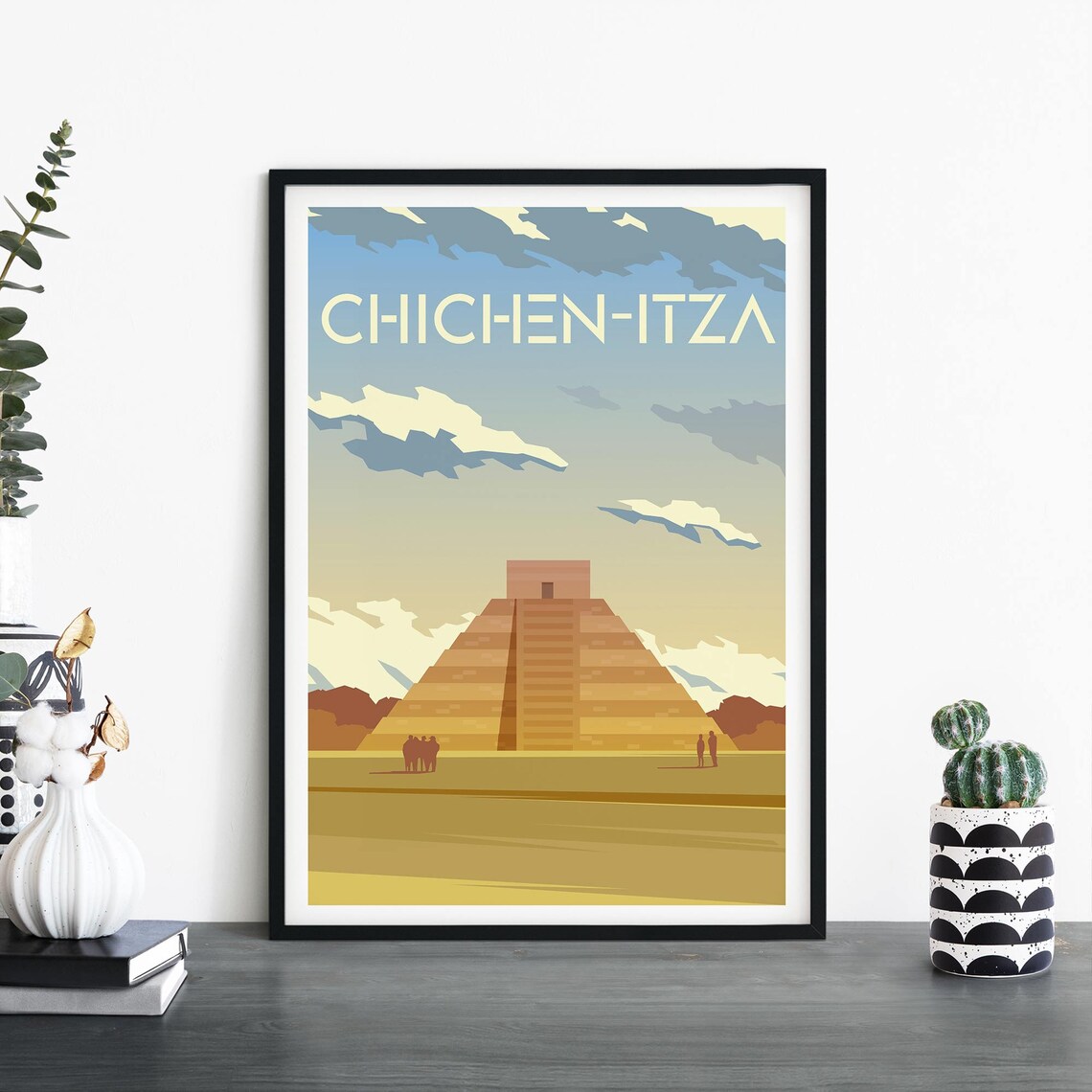Chichen Itza Mexico Travel Poster Featuring The Ancient Pyramid At Dusk