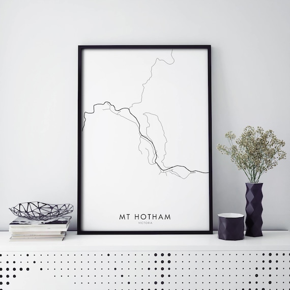 Mt Hotham Victoria Australia Line Map Minimalist Alpine Ski Wall Poster