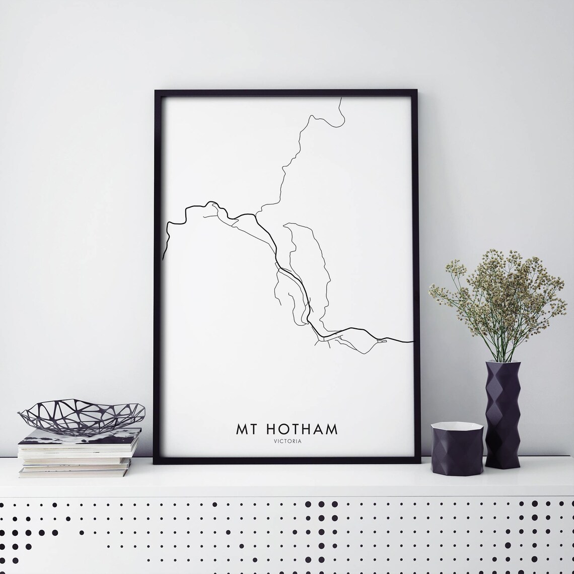 Mt Hotham Victoria Australia Line Map Minimalist Alpine Ski Wall Poster