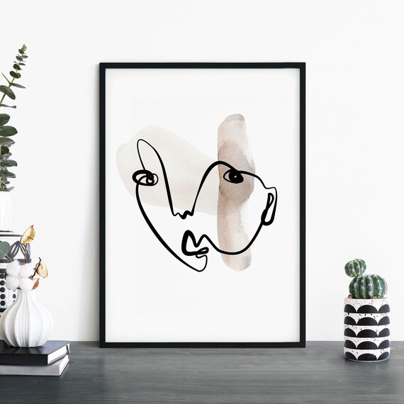 Minimalist Line Art Face Abstract Watercolor Modern Art Poster