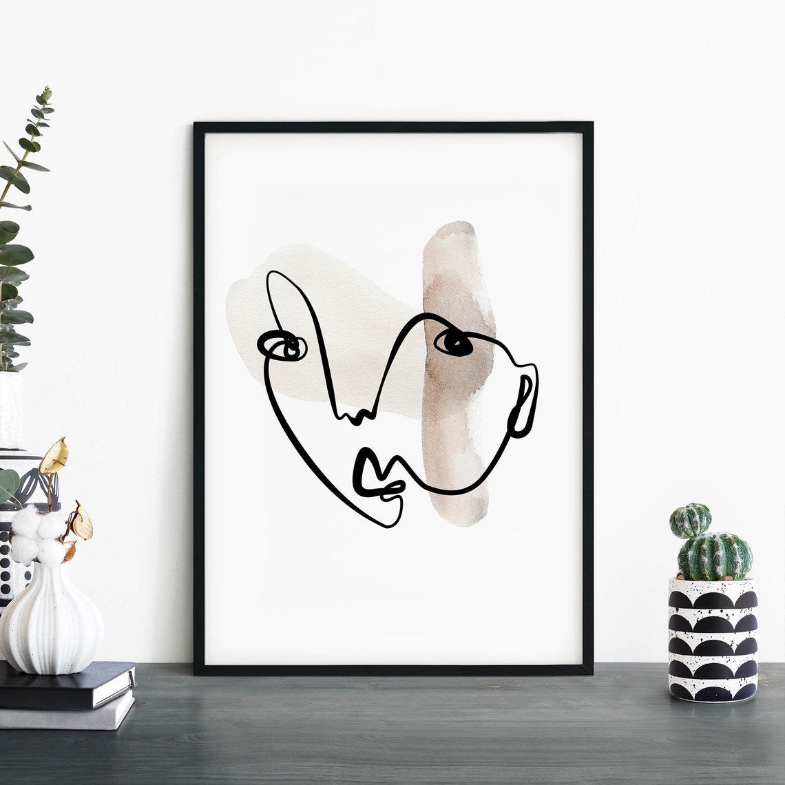 Minimalist Line Art Face Abstract Watercolor Modern Art Poster